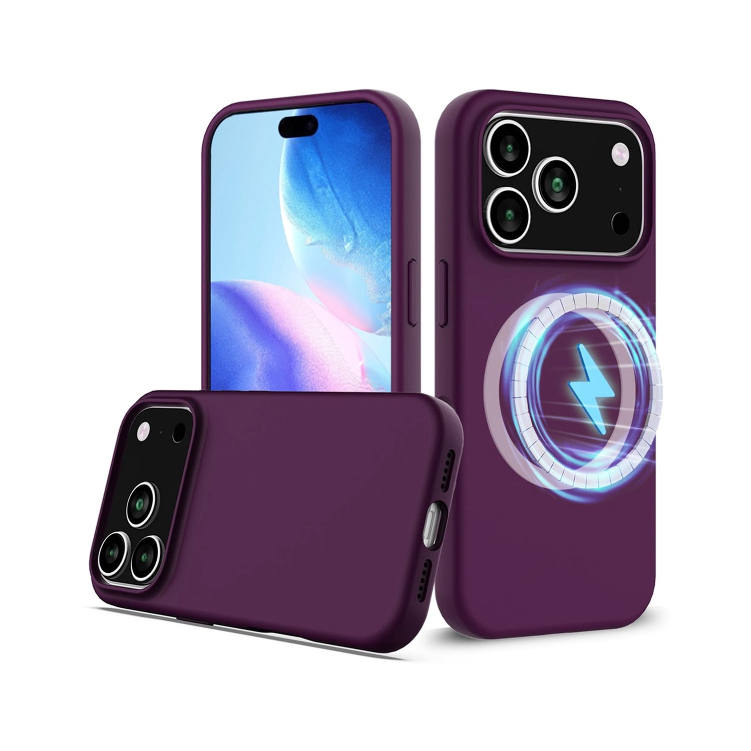 Flexible Silicone Wireless Charging Case for iPhone 17 Pro Max - Purple