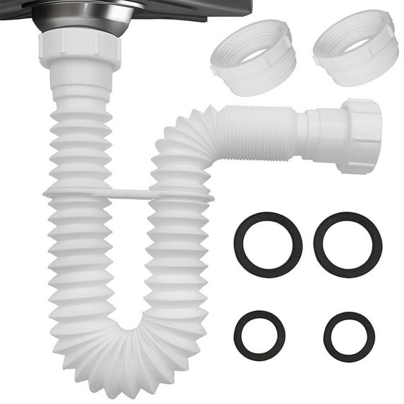 Flexible Sink Drain Pipe 1-1/2" & 1-1/4" Garbage Disposal P-trap with Adapter