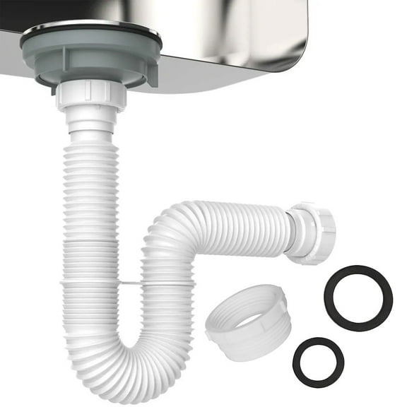 Flexible Sink Drain Pipe Kit 1-1/2" & 1-1/4" P-Trap with Adapter, Extendable 20-80cm Corrugated Hose, Leak-Proof Design for Kitchen Sinks, Bathroom Vanities, RVs