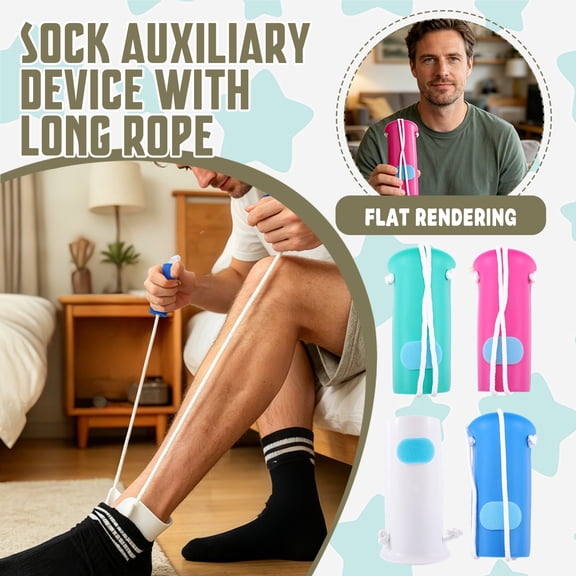 Flexible Sock Aid Device, Sock Assist Device with Long Rope Handles, Easy On Sock Helper Dressing Aid for Daily Use