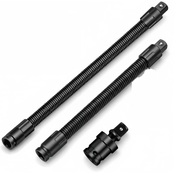 Flexible Socket Extension 1/2 Shaft Impact Offset Wrench Extender Tools Flex Head Ratchet Drill Bit 90 Degree Organizer Drive Swivel Bar Rod Set for Electric Reach Tight Space