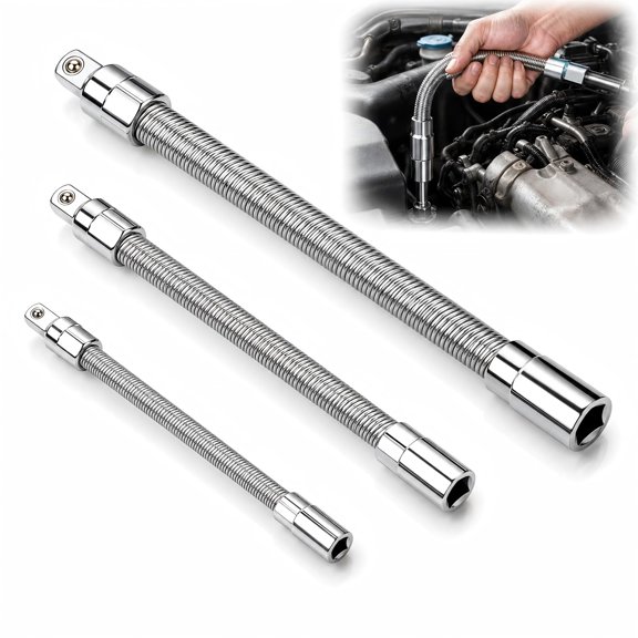 Flexible Socket Extension Bar Set 1/4 3/8 1/2 Drive Spring Steel Bendable Socket Wrench Extender Rod for Tight Spaces Automotive Repair