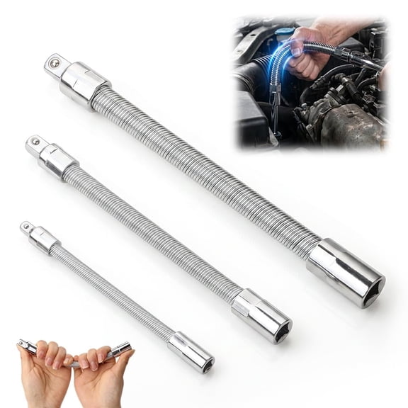 Flexible Socket Extension Bar Set, 360 Degree Wrench Extension Rod High Torque Drive Adapter Secure Ball Detent Grip Knurled Handle Durable for Mechanics Auto Repair Garage DIY Use