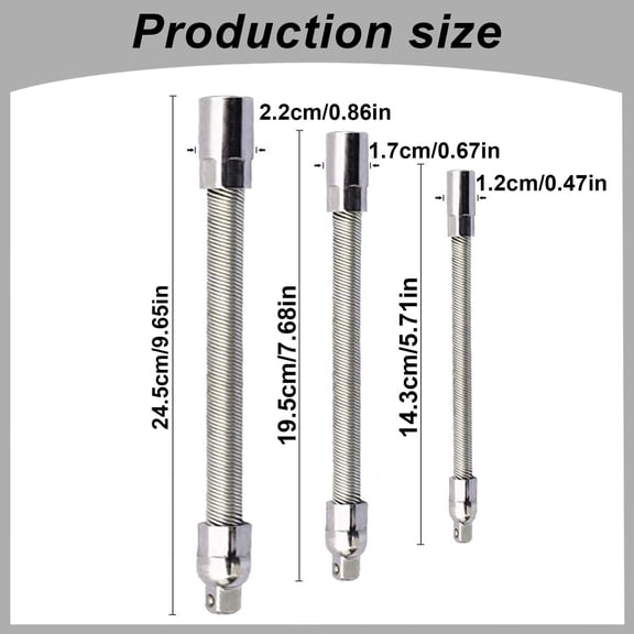 Flexible Socket Extension Rod, 1/4 3/8 1/2 Inch, 3pcs, 1 Set