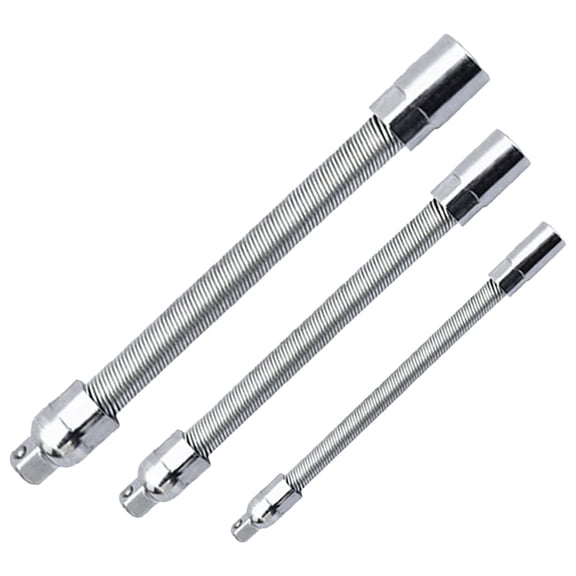 Flexible Socket Extension Rod Kit, Bendable Ratchet Wrench Connecting Adapters, Universal Impact Drill Extension Bar, 3 Pack, Deformable Rods for Automotive Maintenance,Silver