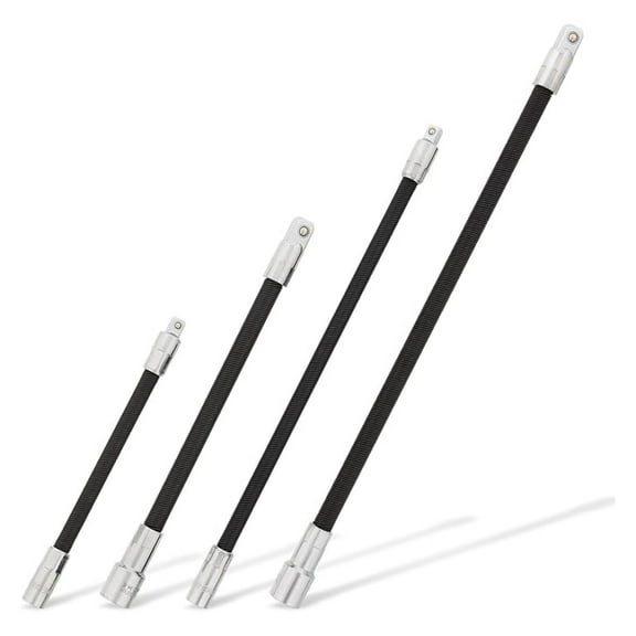 Flexible Socket Extension Set - 4pc Flex Socket Extender Bar Kit 1/4" & 3/8" Drive - Light Impact Ratchet Extension for Auto Repair
