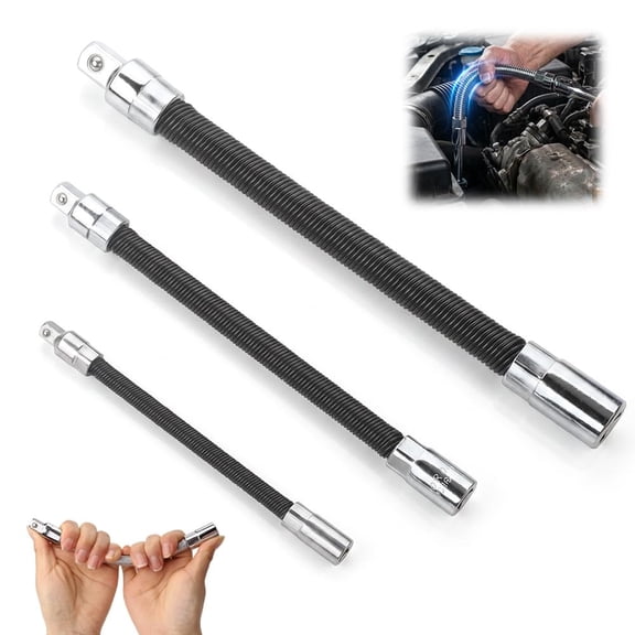 Flexible Socket Extension Set, Drive Universal Extension, 360° Bendable Wobble Extension, High Torque Spring Steel for Automotive Repair Tight Spaces