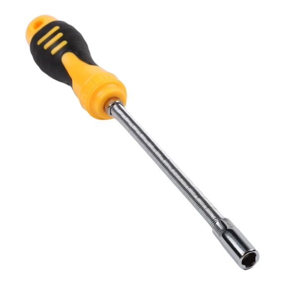 Flexible Socket Screwdriver with 7mm Hexagonal Sleeve, Non-Slip Bendable Shaft for Tight Spaces, Steel Hand Tool with Comfort Grip, Yellow, 250mm
