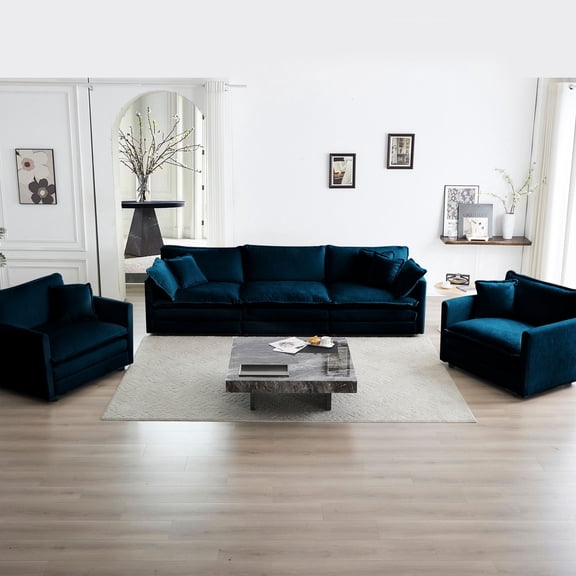 Flexible Sofa Arrangement, Easy Assembly / Blue Sofa Set for Home and Office