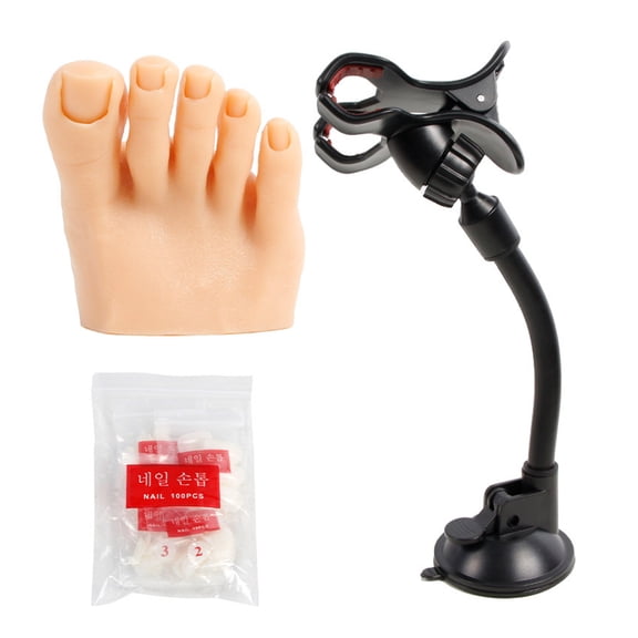 Flexible Soft Silicone Prosthetic Manicure Tool Practice Fake Foot Model with Fake Foot Holder for Nails Art Training