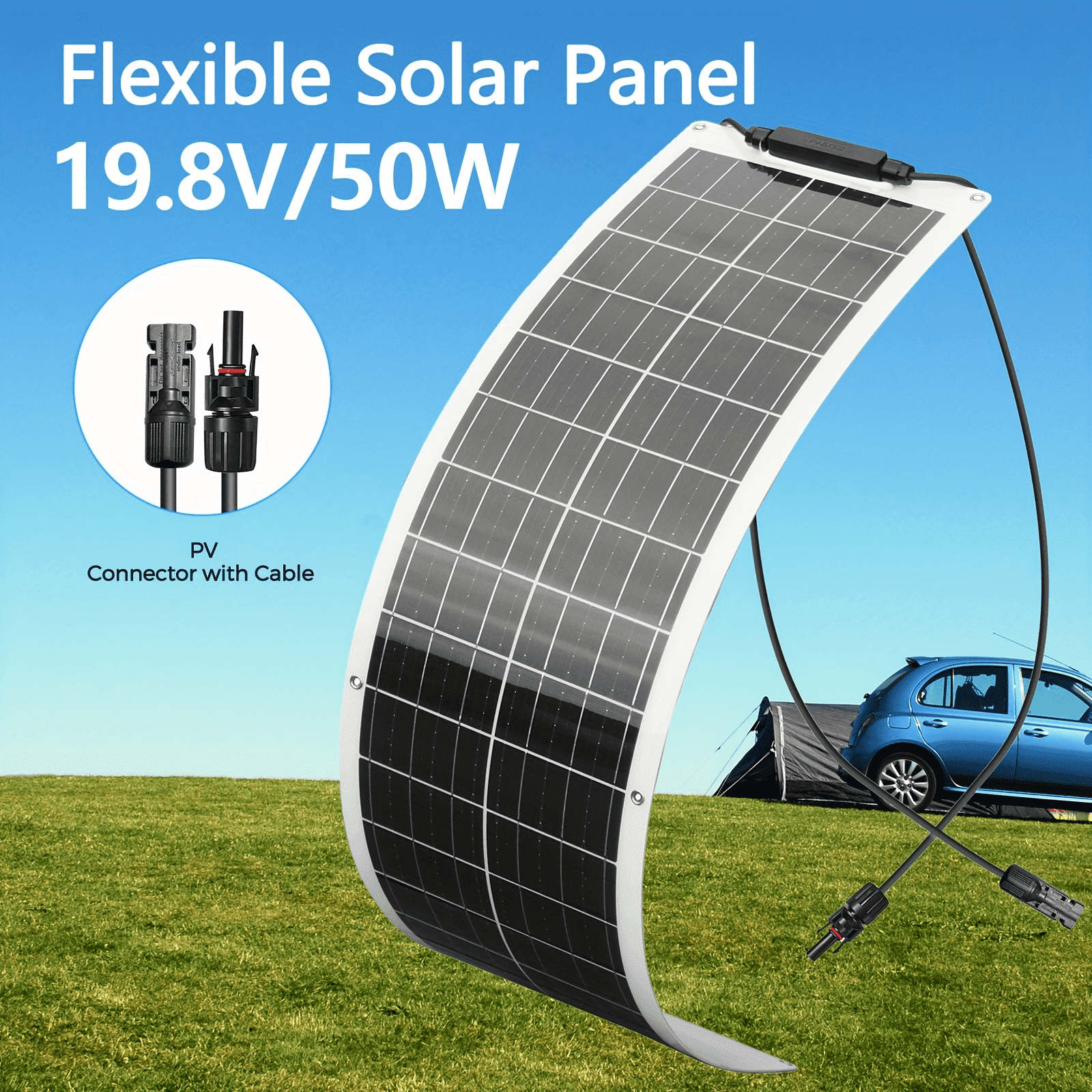 XINPUGUANG Flexible Solar Panel 50 Watt 12 Volt Monocrystalline Charger for Boat, RV, Vans, Cars