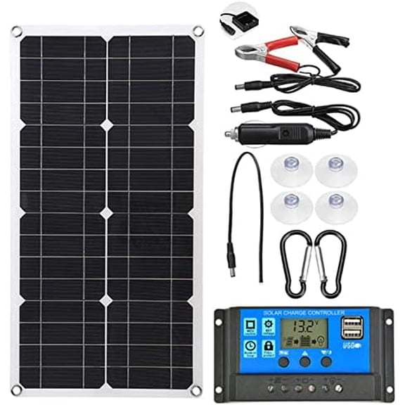 Flexible Solar Panel Kit 100W 12-24 Volt RV Solar Panel System with 100W Monocrystalline Solar Panel with Controller, Solar Panel Kit for RV Home Camper Trailer Shed,10Acontroller