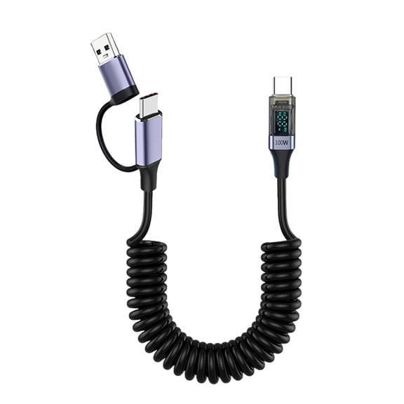 High Efficiency 2 in 1 USB C Fast Charging Data Cable with Intelligent Power Distribution Stretchable Spring Mechanism