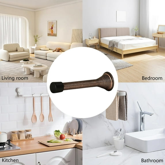 Flexible Spring Door Stopper with Rustproof Screw and Rubber Bumper Tips, Heavy Duty Low Mounted Wall Door Stop,Satin Nickel Door Stopper for Bottom of Door,Ideal for Home,Office,Interior Doors