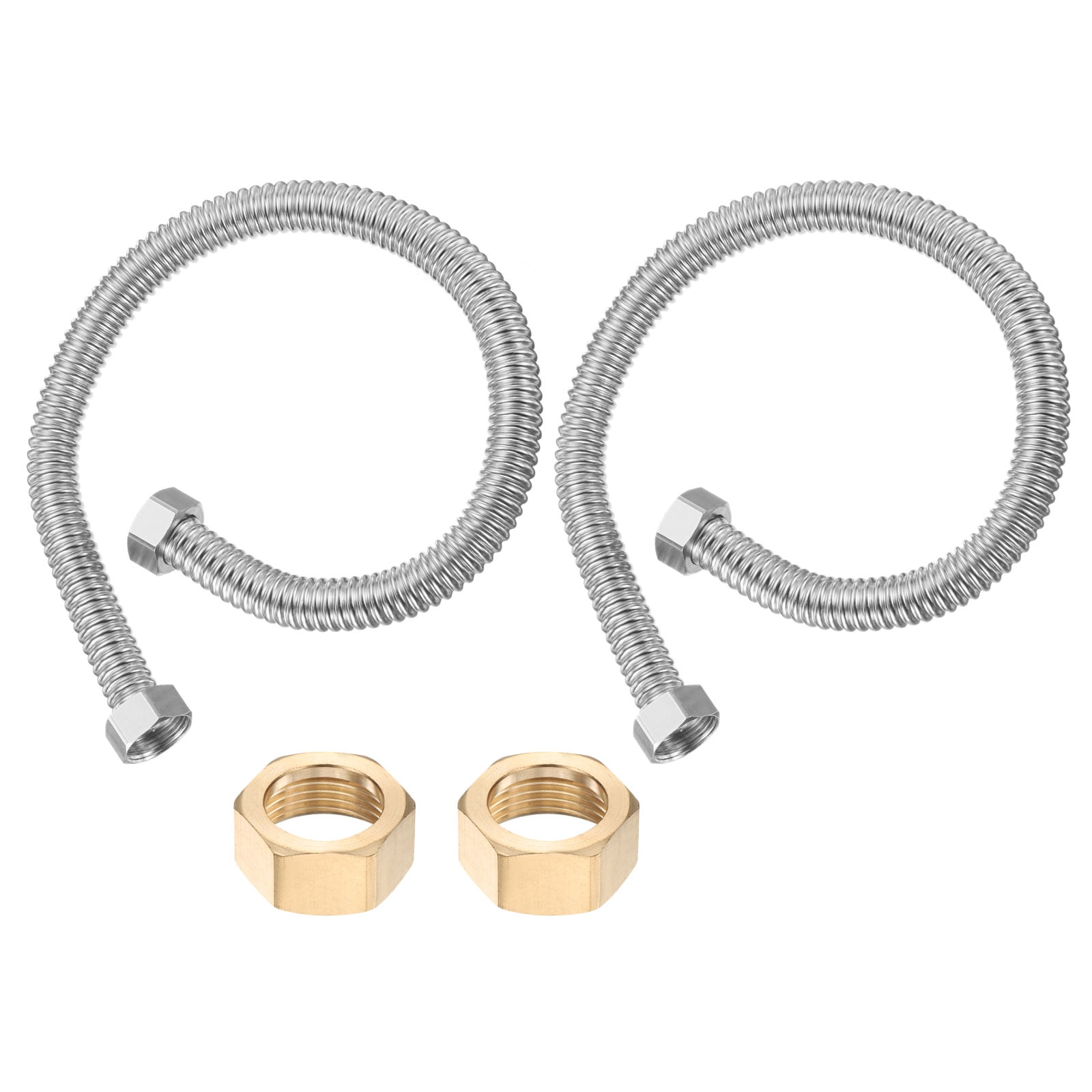 Flexible Stainless Steel Water Heater Hose, 2 Pack 24 Inch Durable Connector Hoses for Female Iron Water Pipes Fitting