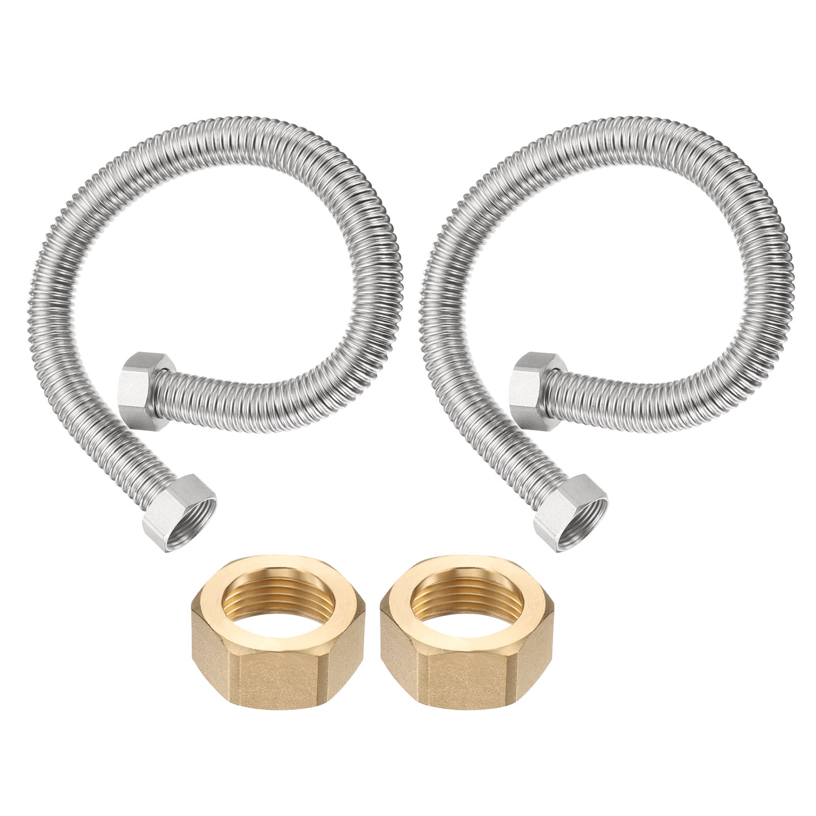 Flexible Stainless Steel Water Heater Hose, 2 Pack 24 Inch Durable Corrugated Water Heater Connector Hoses for Female Iron Water Pipes Fitting, (1G Female x 1G Female)