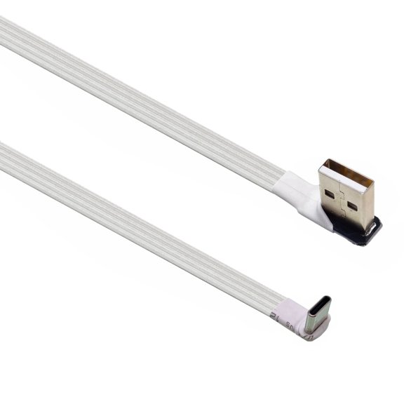 Flexible TPE USB 2.0 To USB C Charging Cable Left Right Angle Design Flat Power Extension Cable For Tight Space