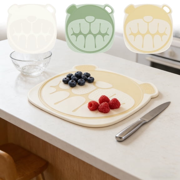 Flexible TPU Cutting Board Mat with Non Slip Texture, Cute Bear Design for Fruit, Vegetables, Cheese and Baby Food