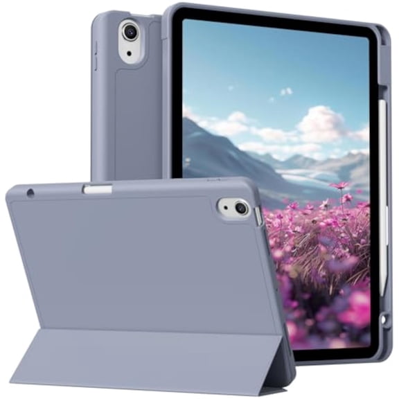 Flexible TPU Trifold Smart Cover for iPad Air 11" M2/M3/M4 / Air 4/5 Gen, Shockproof Case with Apple Pencil Slot Auto Wake Sleep,Purple
