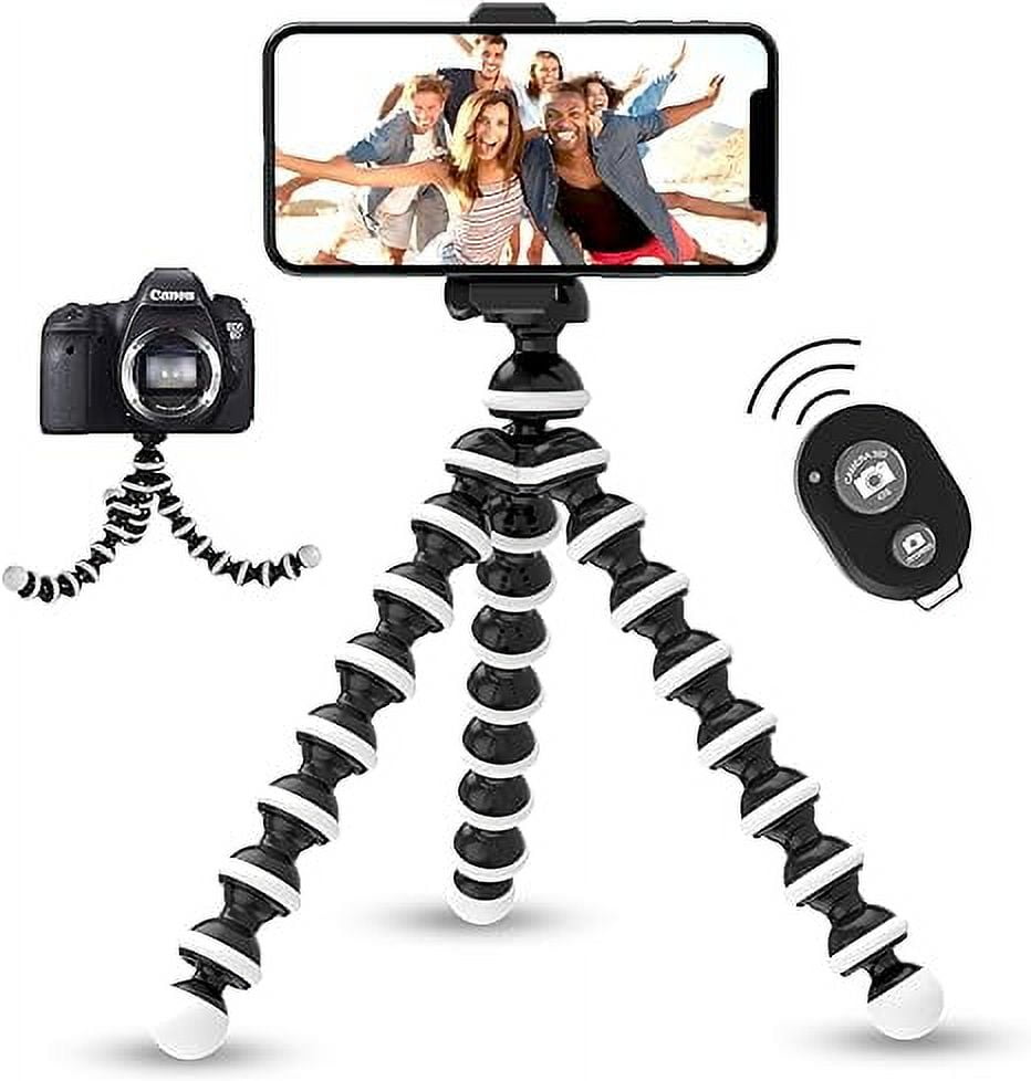 Flexible Tripod for iPhone Android Camera Bendable Legs Adjustable Stand Holder with Mini Wireless Remote for Selfies Vlogging Beauty Makeup Live Streaming Recording Black Walmart