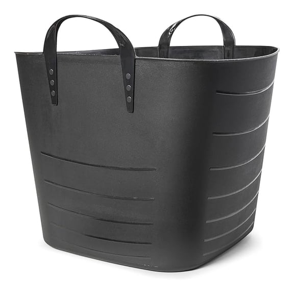 Flexible Tub Basket 25 Liter/6.6 Gallon Plastic Multifunction Storage Tote Bin with Handles, Black (12 Pack)