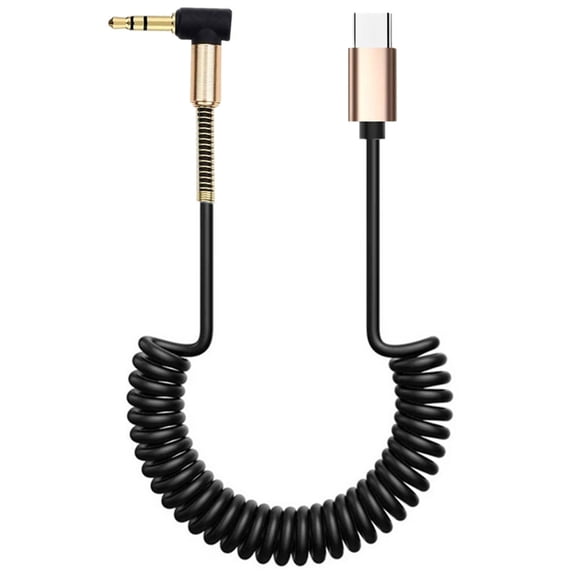 Flexible USB C To 3.5mm Sound Cable Coiled Car Stereo Cord with 90 Degree Connection Stretchable Cord for Type C Devices