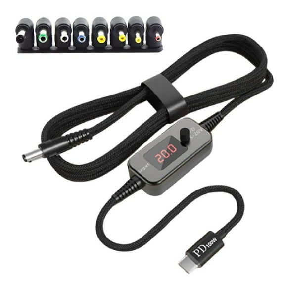 Flexible Voltages USB C DC5521 Adapter Cable Cord 8 Interchangeable Tips
