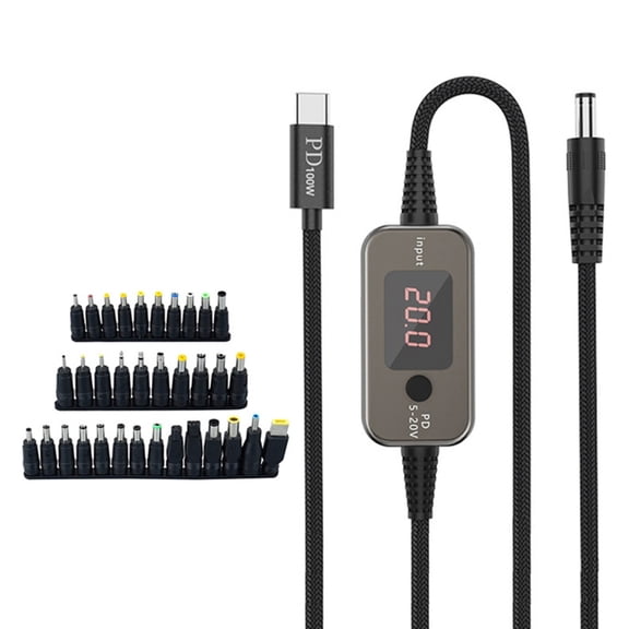 Flexible Voltages USB C DC5525 Adapter Cable Cord 34 Interchangeable Tips