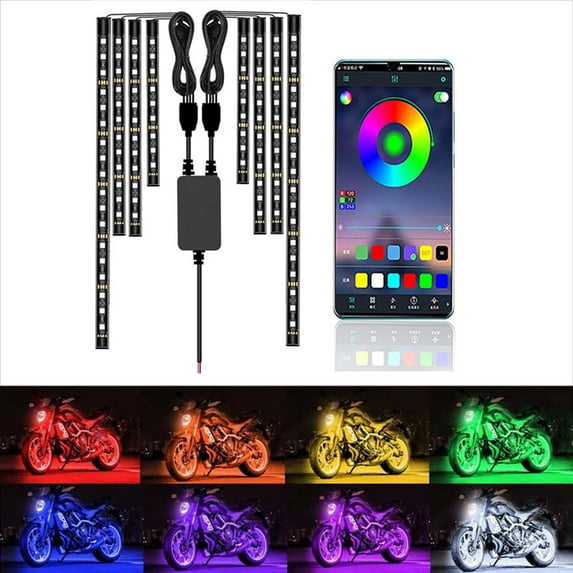 Flexible Waterproof Motorcycle LED Light Kit - Multi-Color Neon Strip Lighting for 12V Motorcycles and Bicycles - Easy Mobile App Control, DIY Modes & Music Sync
