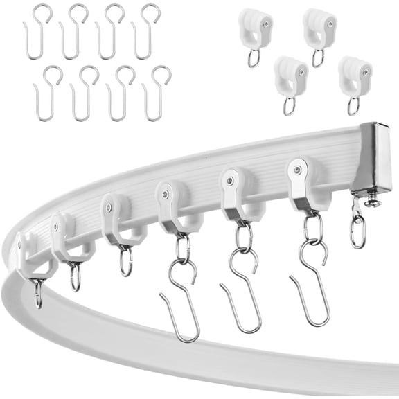 Flexible bendable ceiling curtain track, curved rod with silent roller bracket, room divider, RV ceiling track (White, 3 Meters (9.84 FT)