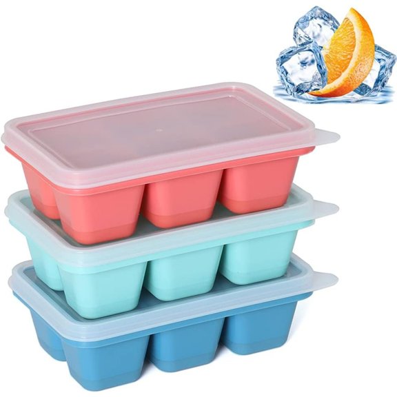 Flexible bottom ice molds with lids featuring effortless ice release, stackable structure suitable for mini refrigerators, dormitories, RVs, travel scenarios and compact freezers