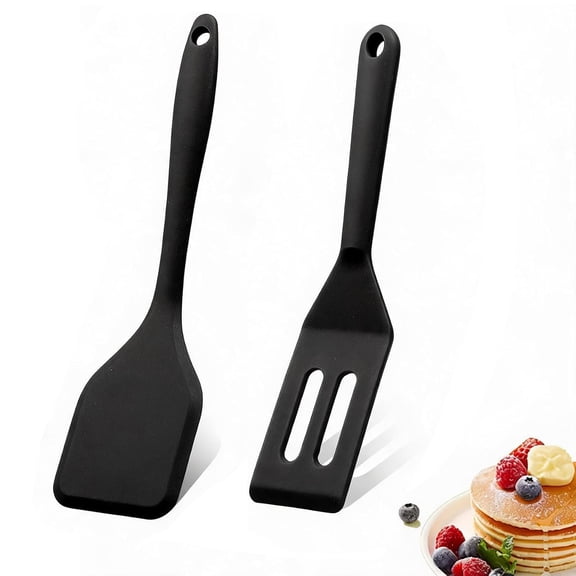 Flexible silicone spatula for baking and cooking, 2 pack mini rubber spatulas set, heat resistant kitchen utensils for cookies, brownies, cakes, nonstick cookware, easy to clean, black