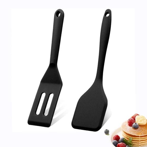 Flexible silicone spatula for baking and cooking, 2 pack mini rubber spatulas set, heat resistant kitchen utensils for cookies, brownies, cakes, nonstick cookware, easy to clean, black