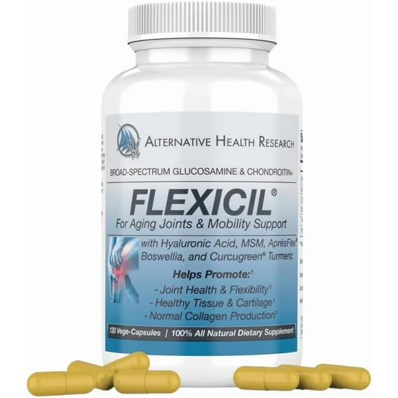 Flexicil Broad-Spectrum Glucosamine & Chondroitin Joint Mobility Formula with MSM, Hyaluronic Acid, Aprsflex Boswellia, and Curcugreen Turmeric