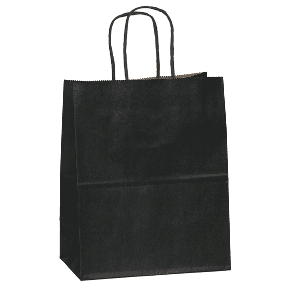 Flexicore Packaging 8"x4.75"x10" - 100 pcs - Black Kraft Paper Bags, Shopping, Mechandise, Party, Gift Bags
