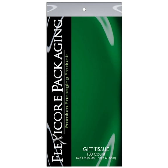 Flexicore Packaging Premium Gift Wrap Tissue, Emerald Green, 15in x 20in, 100 Sheets