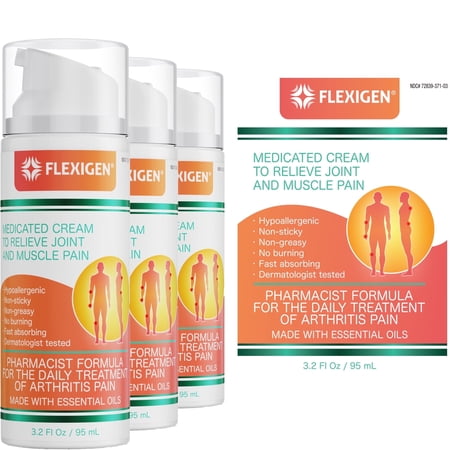 Flexigen Pain Relief Cream with Menthol and Frankincense, Non-Greasy, 3.2 fl oz, 3 Pack