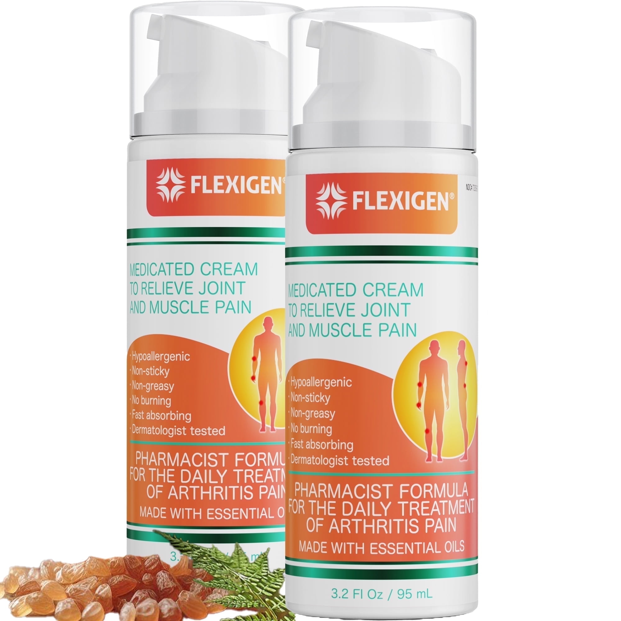 Flexigen Frankincense and Menthol Pain Relief Cream for Pain Relief, 3.2 fl oz, 2 Count