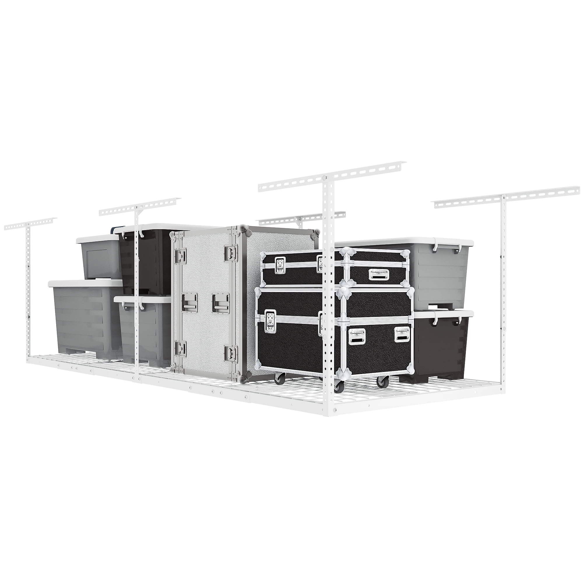 Fleximounts Stability Heavy Duty Overhead Adjustable Ceiling Storage Rack  Garage Storage 3x8 ft - White 