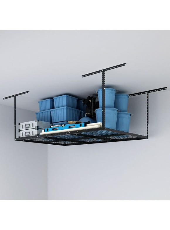 Fleximounts  Stability Heavy Duty Overhead Adjustable Ceiling Storage Rack Garage Storage 4x6 ft - Black