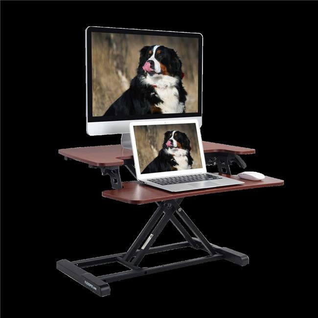 FlexiSpot Mahogany 28" AlcoveRiser Standing Desk Converter with U-Shape Keyboard Tray