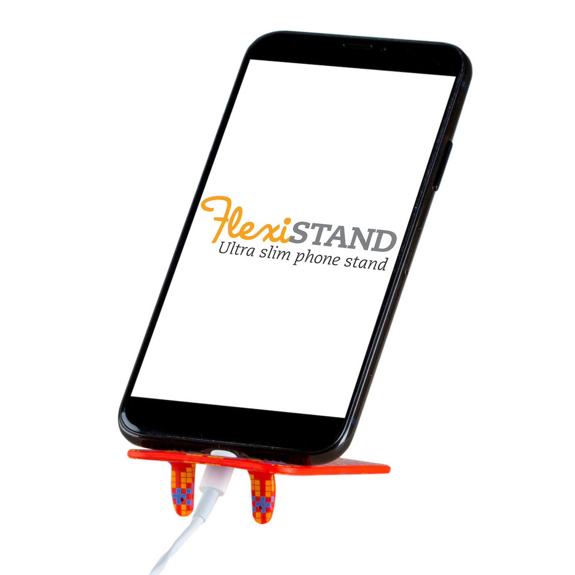 Flexistand Phone Stand and Phone Holder for iPhone and Android, Mobile Phone Desk Stand Compact, Adjustable Flexible Mobile Desk Office Stand Travel Portable Samsung Holder Dock (Icelandic Orange)