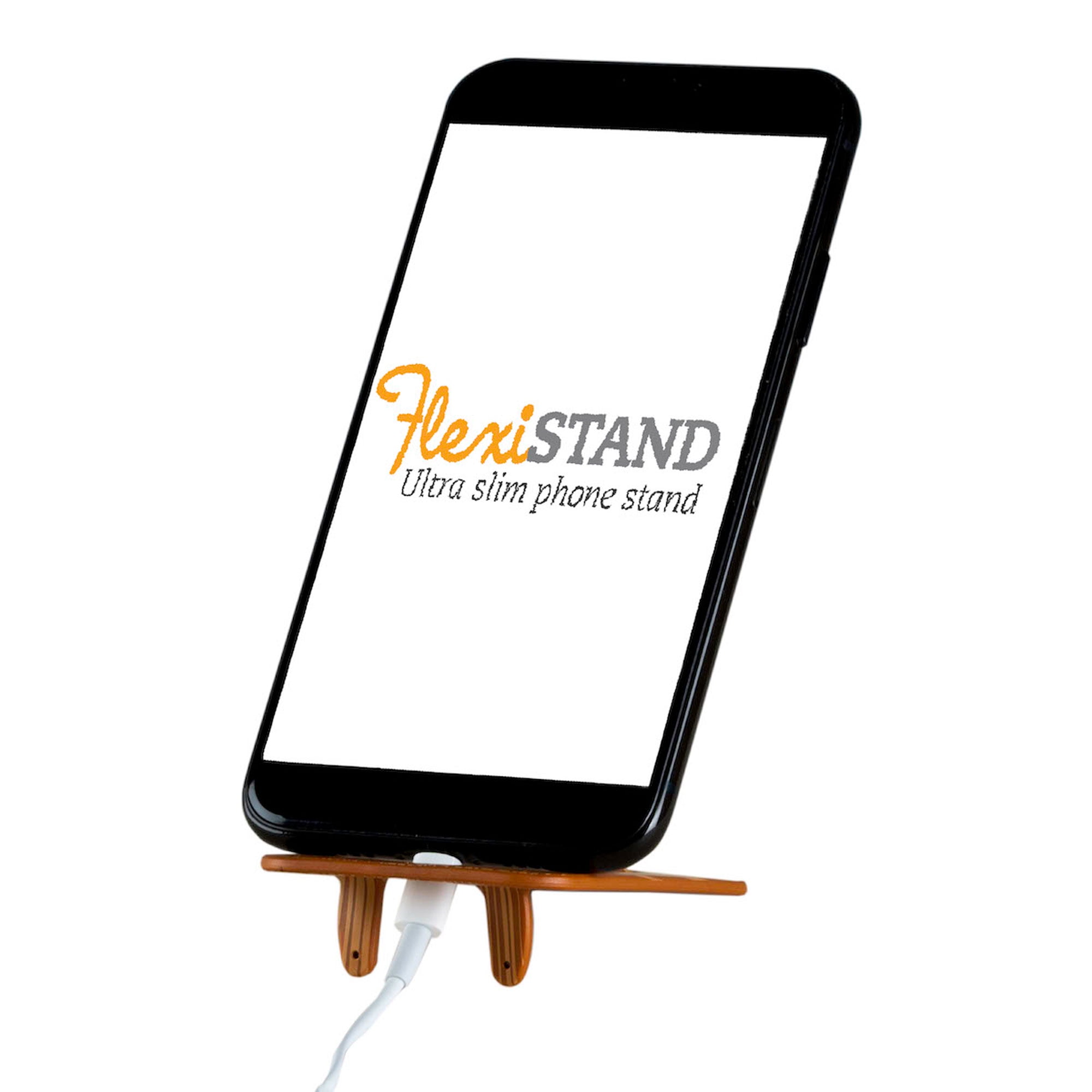 Flexistand Phone Stand and Phone Holder for iPhone and Android, Mobile Phone Desk Stand Compact, Adjustable Flexible Mobile Desk Office Stand Travel Portable Samsung Holder Dock (Wood)