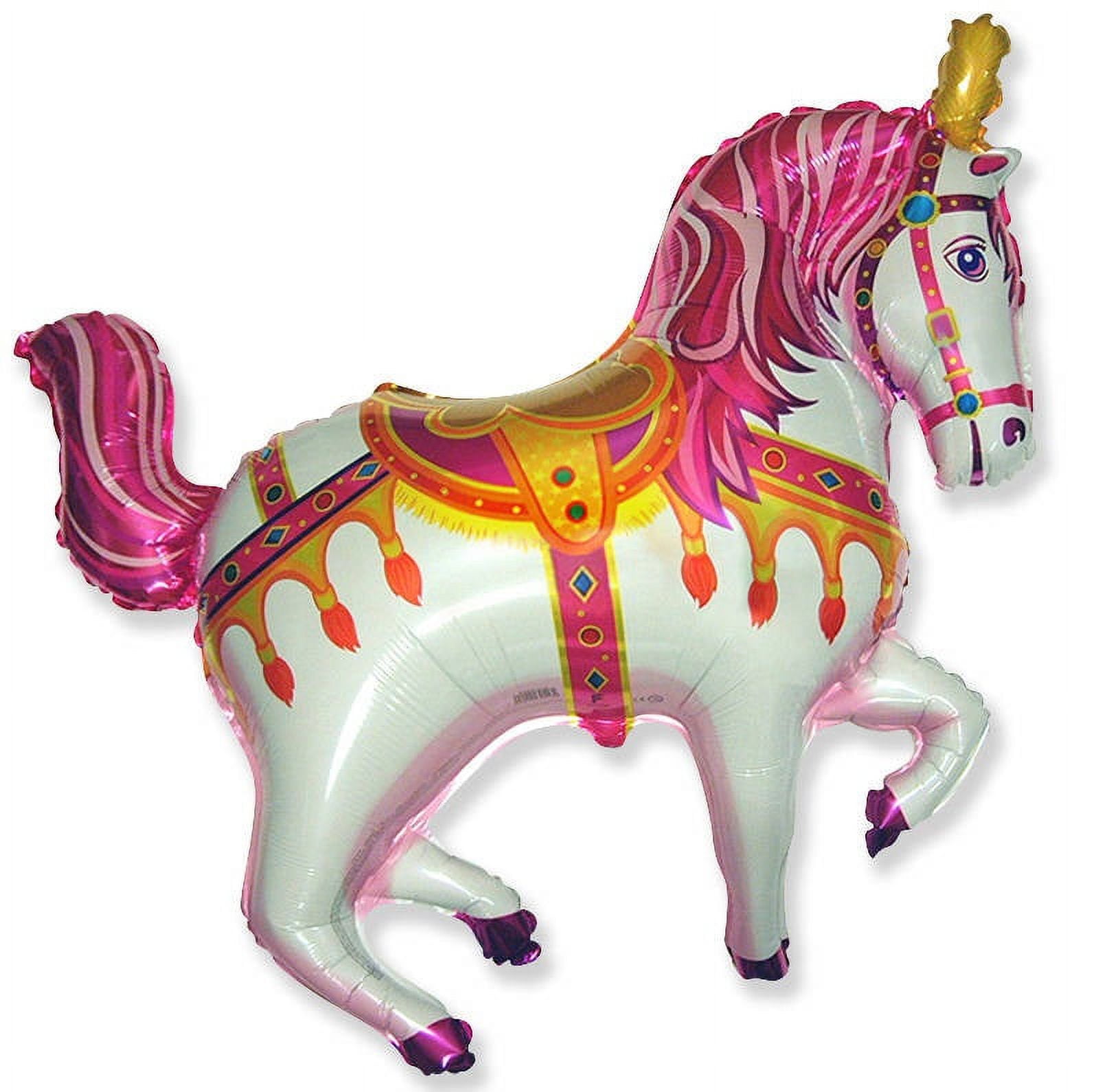 Flexmetal Pink Carousel Horse 39" Circus Carnival Tent Merry Go Round Party Mylar Balloon