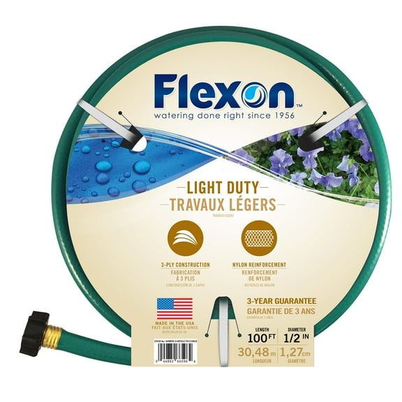 Flexon 1/2" x 100ft Light Duty Garden Hose – Lightweight, Flexible, Kink-Resistant, Durable Vinyl, Leak-Proof Couplings, Weather-Resistant Water Hose for Lawn, Garden, and Outdoor Use