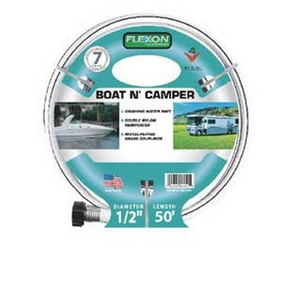 Flexon 1/2-Inch x 50-Foot Boat, RV, and Camper Drinking Water Safe Hose  Drink Water Safe, 4-Ply Construction, Double Nylon Reinforcement, Made in USA