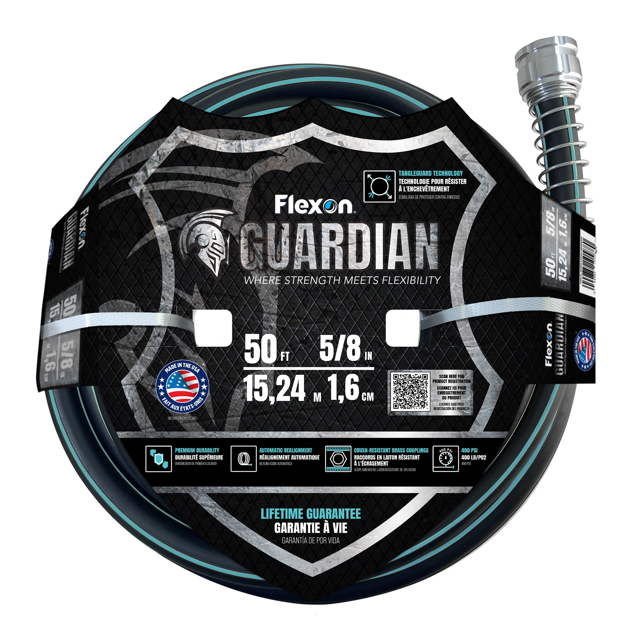 Flexon 5/8" x 50 ft. Guardian Heavy Duty Kink Resistant Garden Hose with TangleGuard Technology – Durable, Flexible, Tangle-Free Watering,  Ideal for Lawn, Garden, and Outdoor Use