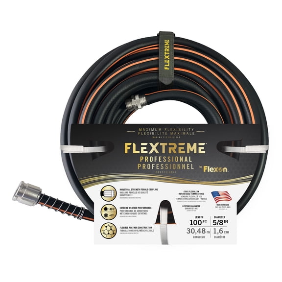 Flexon Flextreme Pro 5/8" x 100ft Performance Rubber Garden Hose – Heavy-Duty, Kink-Resistant, All-Weather Flexibility, Industrial-Grade Couplings, Durable Outdoor Watering Hose for Lawn & Garden