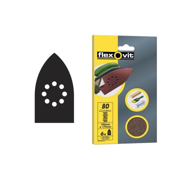 Flexovit - Detail Hook & Loop Sanding Sheets 105x175mm Medium 80G (Pack 6)