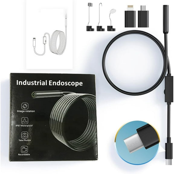 Flexscope Pro – Plug & View Inspection Cam with 5m Bendable Cable and Swappable Tool Tips, 2.0mp HD Snake Camera, Waterproof Borescope with LED Lights for Automotive/Plumbing/Industrial Use (5m)